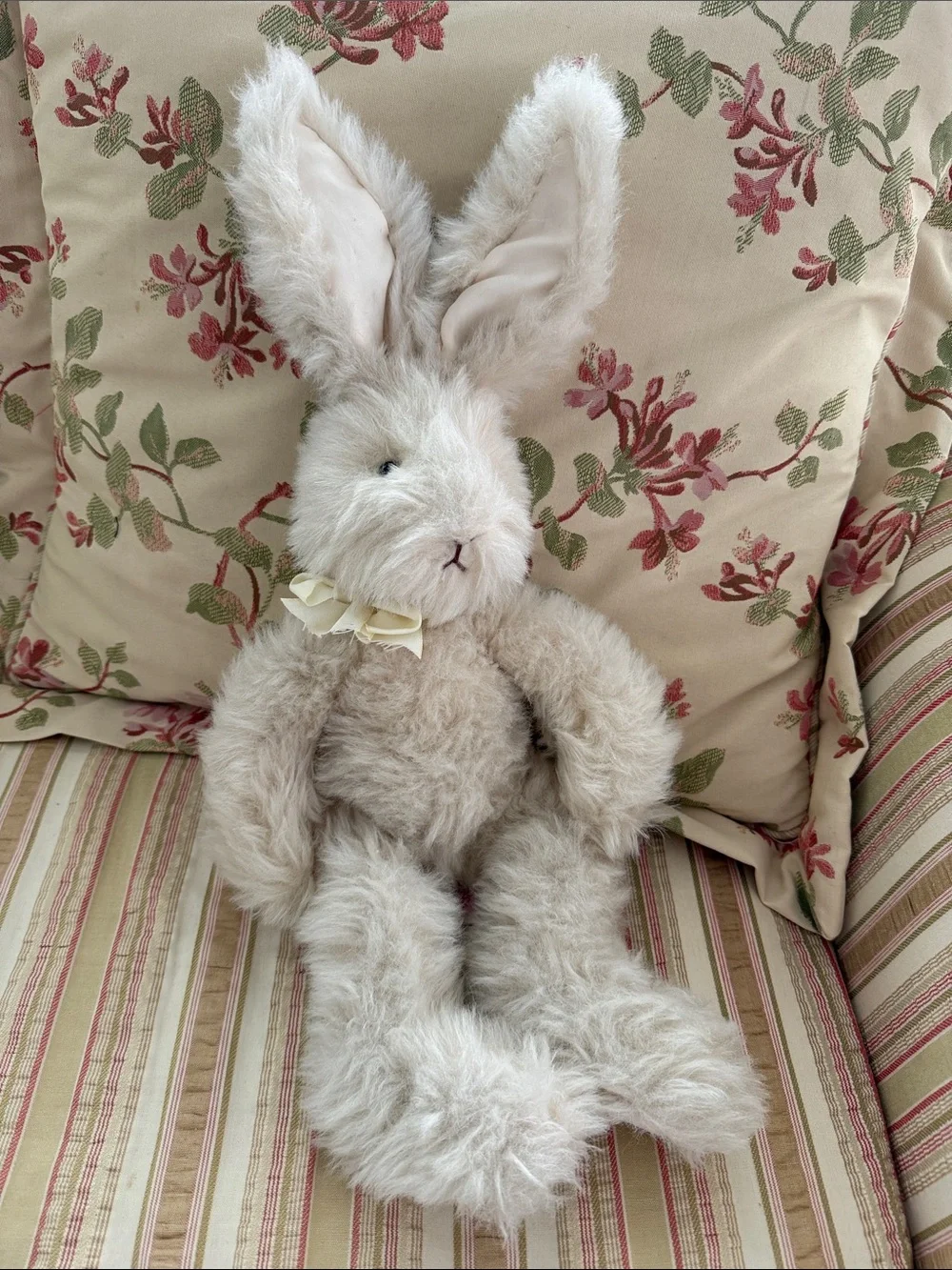 Russ Berrie MAGNOLIA Plush Stuffed Animal Cream Bunny Rabbit with Ribbon Accent